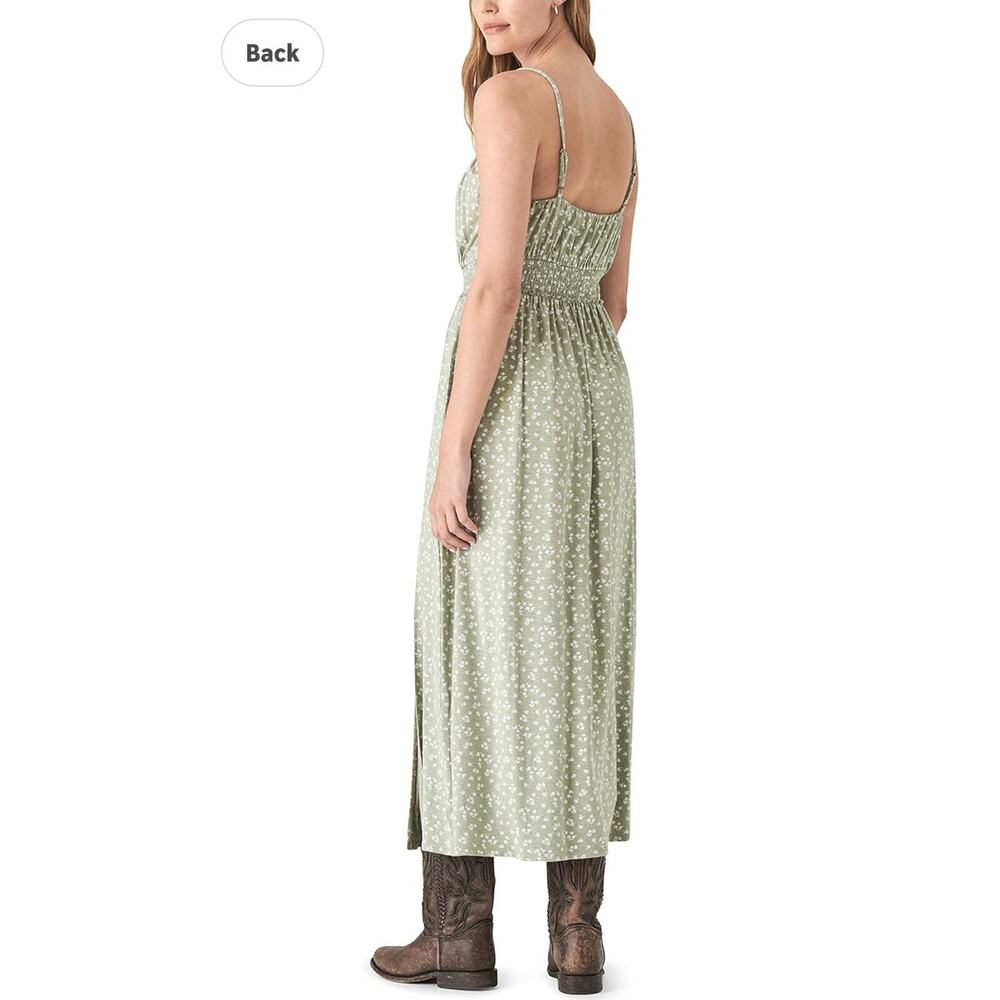 NWT Lucky Brand LA Womens XXL Sage Green Floral Maxi Dress Boho Cottagecore - Picture 2 of 12
